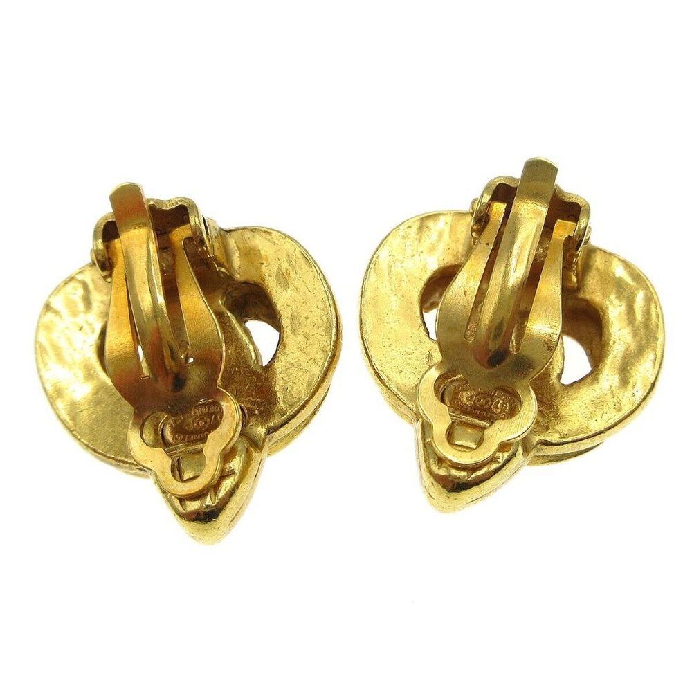 CHANEL CC Logos Button Heart Motif Earrings Gold-plated Clip-On 97P 48546 - Picture 2 of 6